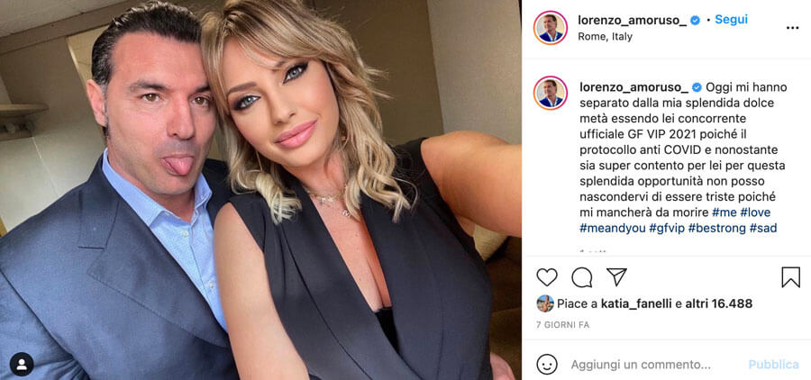 Lorenzo Amoruso Instagram con Manila Lazzaro